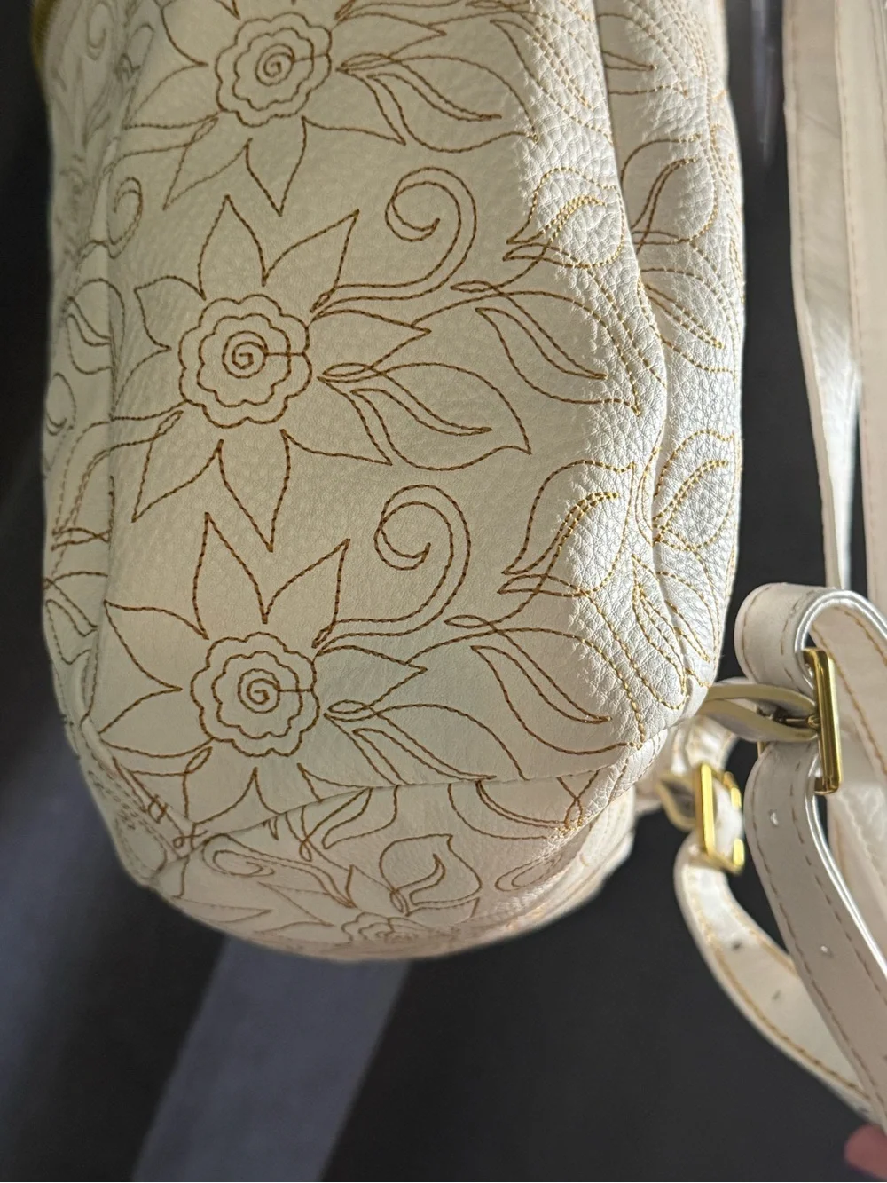 Hobo Embroidered Floral Leather Backpack - Cream